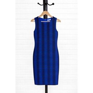 Calvin Klein Black and Blue Sheath Sleeveless Midi Dress Size 8